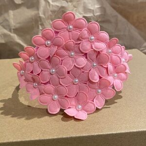 Girls handmade headband, pink with pearls.